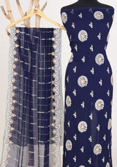 Formals - Riwaj - Fancy Bamber Chiffon - 3 Pcs Suit - CBD#2080 - N Blue