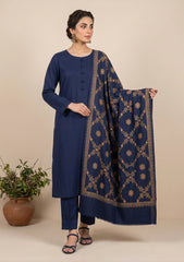 Winter - Riwaj - Pashmina Kashmiri Needle 3 Pcs Suit - D#01 - N Blue