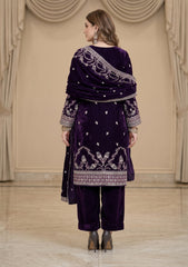 Winter - Riwaj - Fancy Embroidered Velvet Suit - D#568 - D Purple