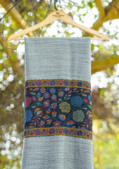 Pashmina Kaani Jamawar Shawl D - 77B - Grey Black