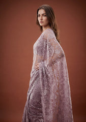Fancy Chantilly Lace Saree - Light Purple