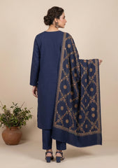 Winter - Riwaj - Pashmina Kashmiri Needle 3 Pcs Suit - D#01 - N Blue