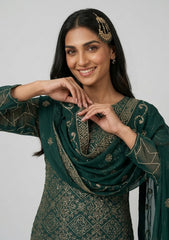 Formals - Riwaj - Fancy Bamber Chiffon - 2 Pcs Suit - CBD#2893 - Deep Green