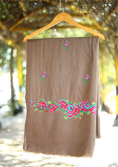 Pashmina Wool Needle Work Shawl D - 02 - Brown