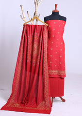 Winter - Riwaj - Pashmina Embroidered Suit - D#57 - Red