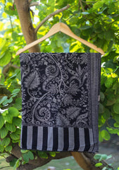 Pashmina Net Patch Work Scarf D - 17 - Grey Black