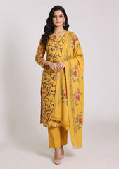 Winter - Riwaj - Printed Cotray Suit - Wool Shawl - D#03 - Yellow