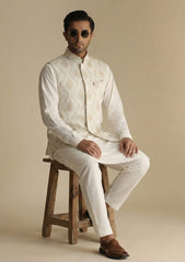 Elite Men China Dull Silk Unstitched Waistcoat Fabric - D#38 - Off White