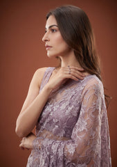 Fancy Chantilly Lace Saree - Light Purple