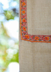 Pure Pashmina Kashmiri Work Shawl D - 22 - Skin