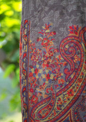 Pure Pashmina Kaani Jamawar Scarf D - 17 - Grey