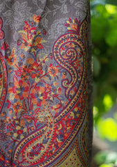 Pure Pashmina Kaani Jamawar Scarf D - 17 - Grey