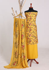 Winter - Riwaj - Printed Cotray Suit - Wool Shawl - D#03 - Yellow
