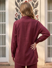 Pret - Moven - Oversize Stone Embellished Shirt - Burgundy