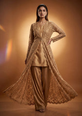 Fancy Chantilly Lace Saree - Light Golden