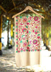 Pashmina Wool Embroidered Shawl D - 01 - Skin