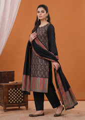Winter - Fancy Silk Zari Jamawar - 3 Pcs Suit - D#11 - Black