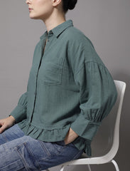Pret - Moven - Indigo Cotton Linen Women's Shirt - Green