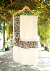 Pashmina Embroidered Shawl D - 117 - Off White