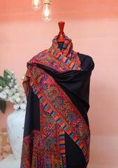 Pashmina Kashmiri Work Shawl D - 0013 - Black