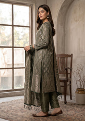 Winter - Fancy Silk Zari Jamawar - 3 Pcs Suit - D#13 - Green