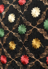 Embroidered Wool Shawl D - 38 - Black