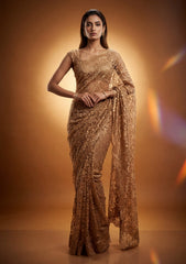 Fancy Chantilly Lace Saree - Light Golden