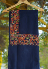 Pashmina Embroidery Work Shawl D - 117 - N Blue