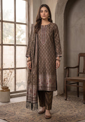 Winter - Fancy Silk Zari Jamawar - 3 Pcs Suit - D#14 - Brown