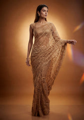 Fancy Chantilly Lace Saree - Light Golden