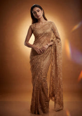 Fancy Chantilly Lace Saree - Light Golden