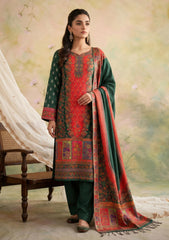 Winter - Fancy Silk Zari Jamawar - 3 Pcs Suit - D#18 - Green