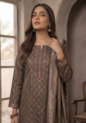 Winter - Fancy Silk Zari Jamawar - 3 Pcs Suit - D#14 - Brown