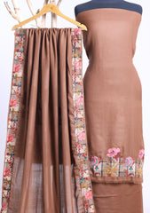 Winter - Riwaj - Pashmina Jamawar Suit - Patch Work - D#21 - Chocolate