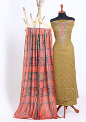 Winter - Riwaj - Pashmina Embroidered Suit - Wool Shawl - D#02 - M Brown