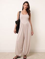 Pret - Moven - Cotton Blended Jersey Wide-Leg Jumpsuit - Skin