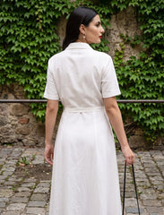 Pret - Moven - Indigo Cotton Linen Women's Frock - White