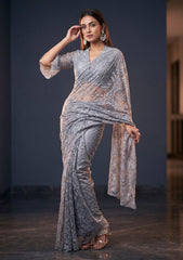 Formals - Chantilly Lace Saree - Grey