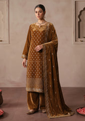 Winter - Riwaj - Velvet Stone Work 3 Pcs Suit - D#05 - Tabacco