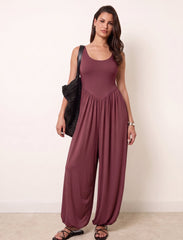 Pret - Moven - Cotton Blended Jersey Wide-Leg Jumpsuit - Maroon