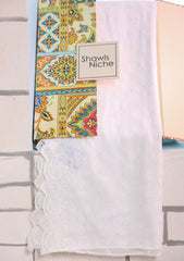 Embroidered Lawn Summer Shawl D#65 - White 5