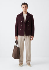 Tweed Jacketing Selvage Self Plain Woollen Fabric - Burgandi