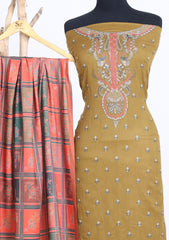 Winter - Riwaj - Pashmina Embroidered Suit - Wool Shawl - D#02 - M Brown