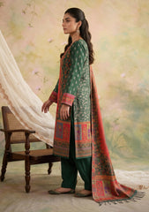 Winter - Fancy Silk Zari Jamawar - 3 Pcs Suit - D#18 - Green