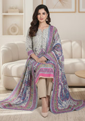 Winter - Riwaj - Printed Pashmina - 3 Pcs Suit - D#01 - P White