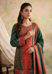 Winter - Fancy Silk Zari Jamawar - 3 Pcs Suit - D#18 - Green