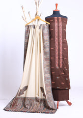 Winter - Riwaj - Pashmina Embroidered Suit - Kaani Shawl - D#03 - Chocolate