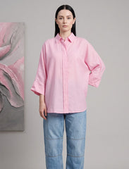 Pret - Moven - Indigo Cotton Linen Women's Shirt - Pink