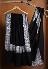 Pashmina Ari Work Border Shawl D#03 - Black