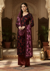 Winter - Riwaj - Printed Velvet Suit - Palachi Dupatta - D#01 - Maroon